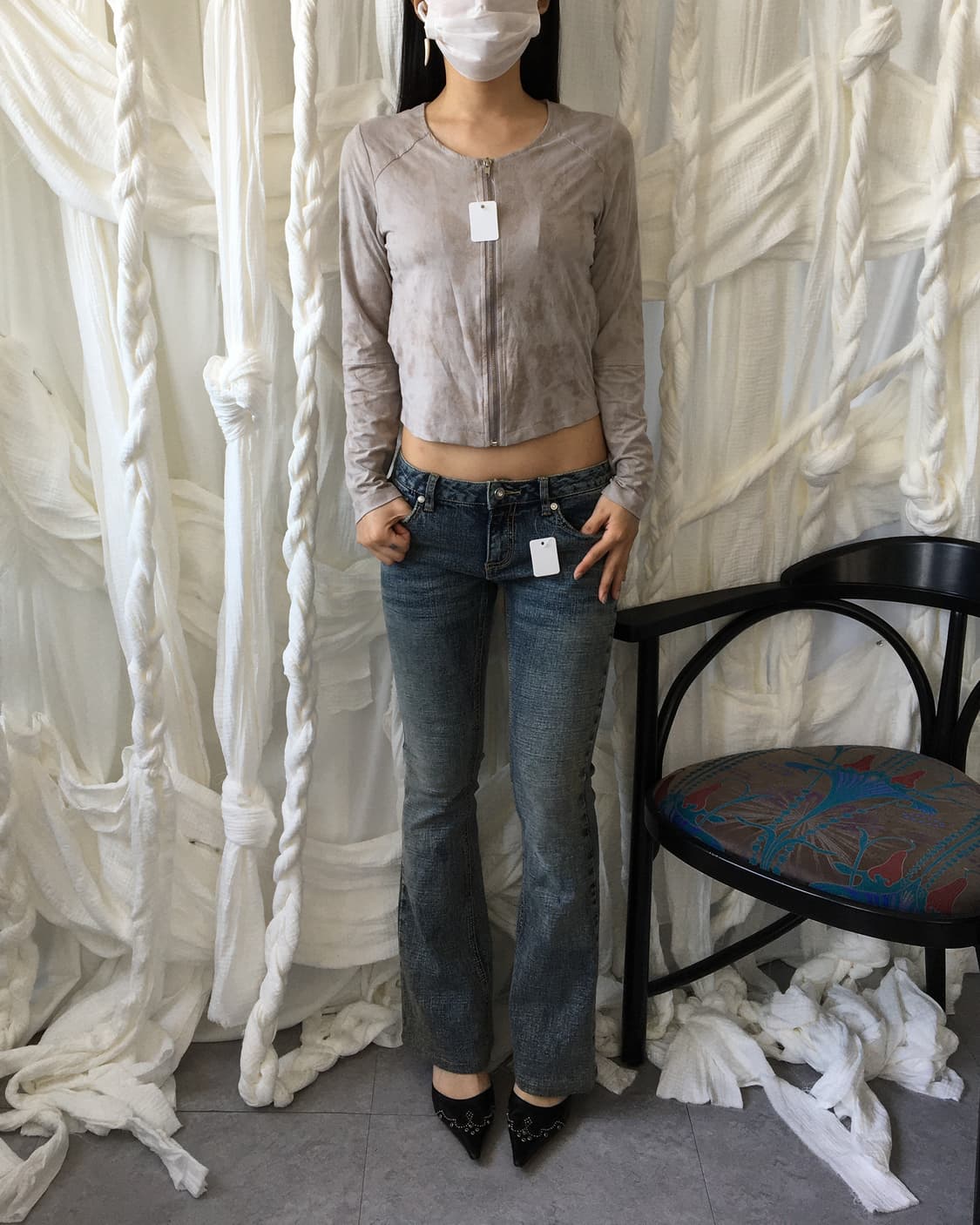 Grunge printing fake suede zip up 상품이미지5
