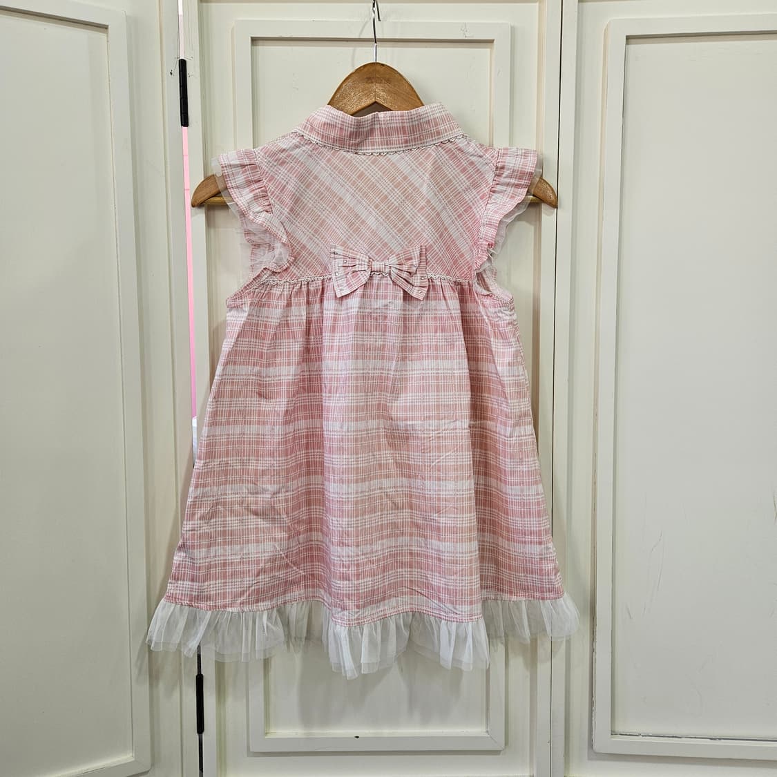 핑크 체크 레이스 튤 블라우스 상품이미지4