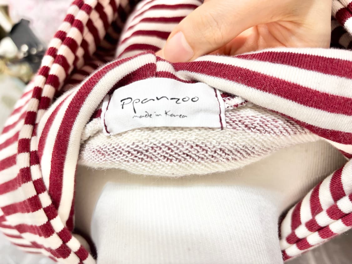 새제품ㅡ 스트라이프 후드티/ 프리사이즈 55~88/셔링끈장식 상품이미지5