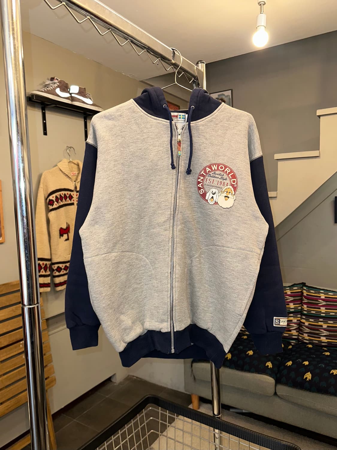 90‘s Santa World logo print hood zip-up 상품이미지4