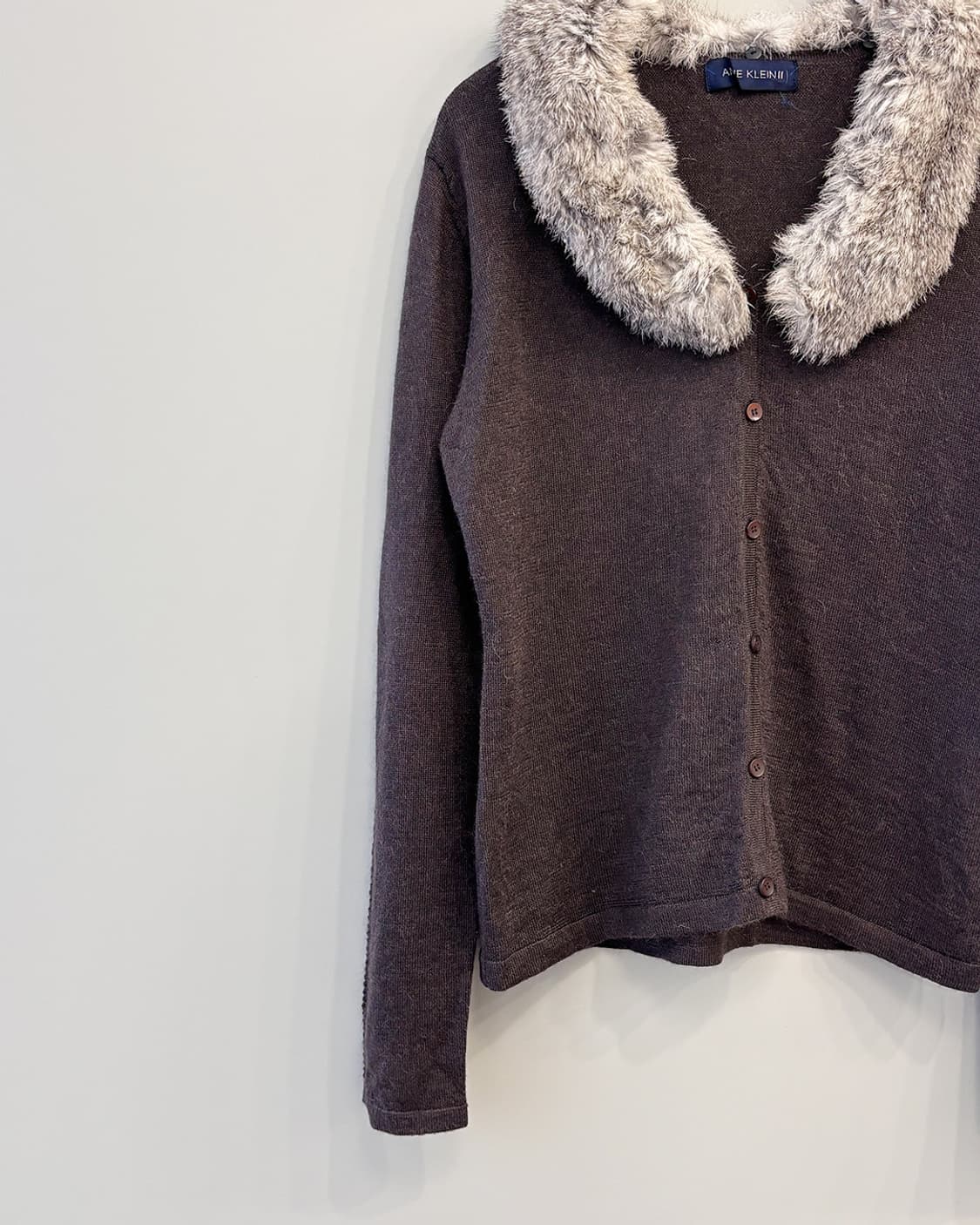 ANNE KLEIN rabbit fur collar 베이직 초코 가디건 상품이미지3