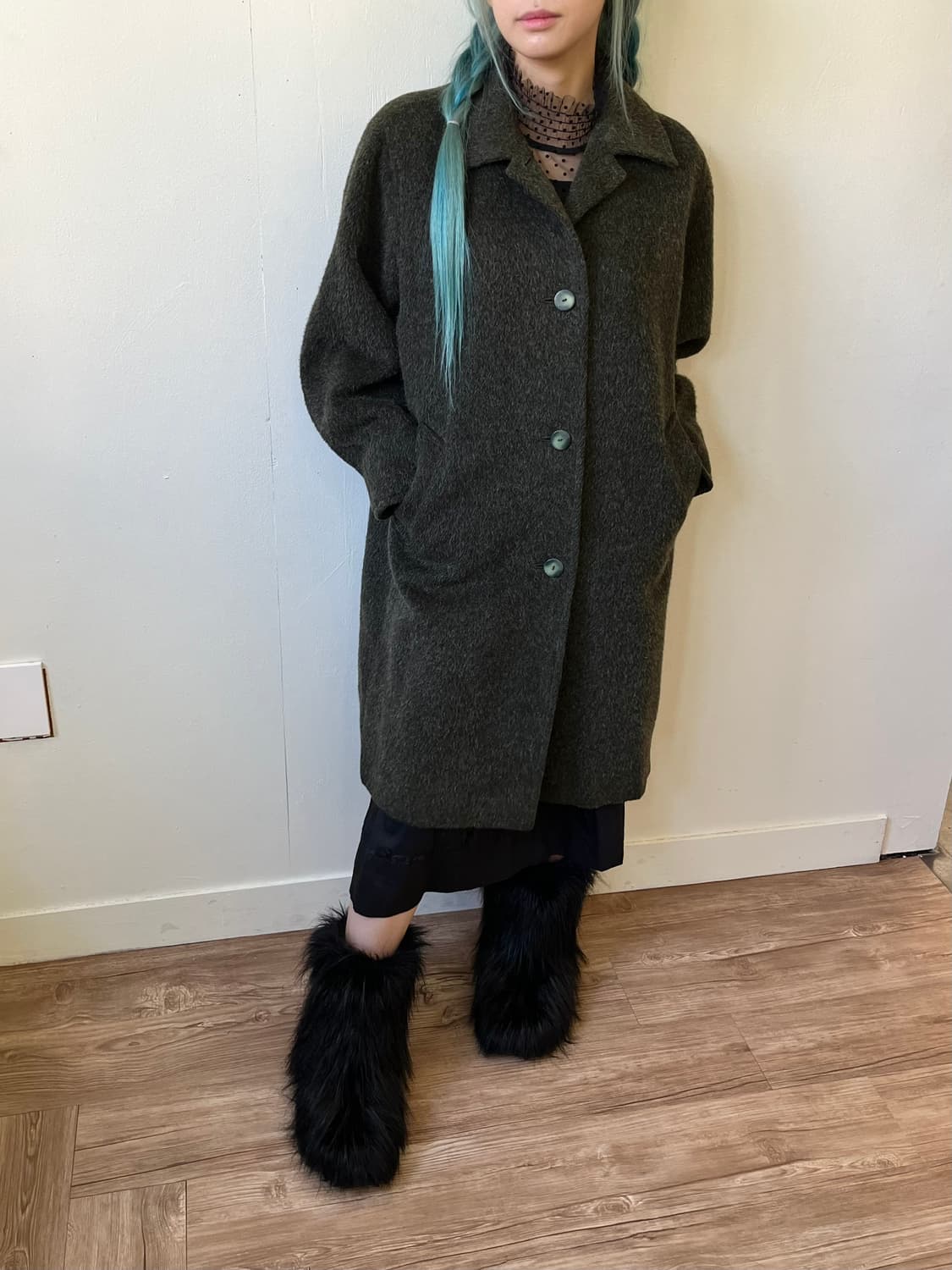 90’s SPORTMAXmara 올리브카키 알파카 코트 상품이미지5