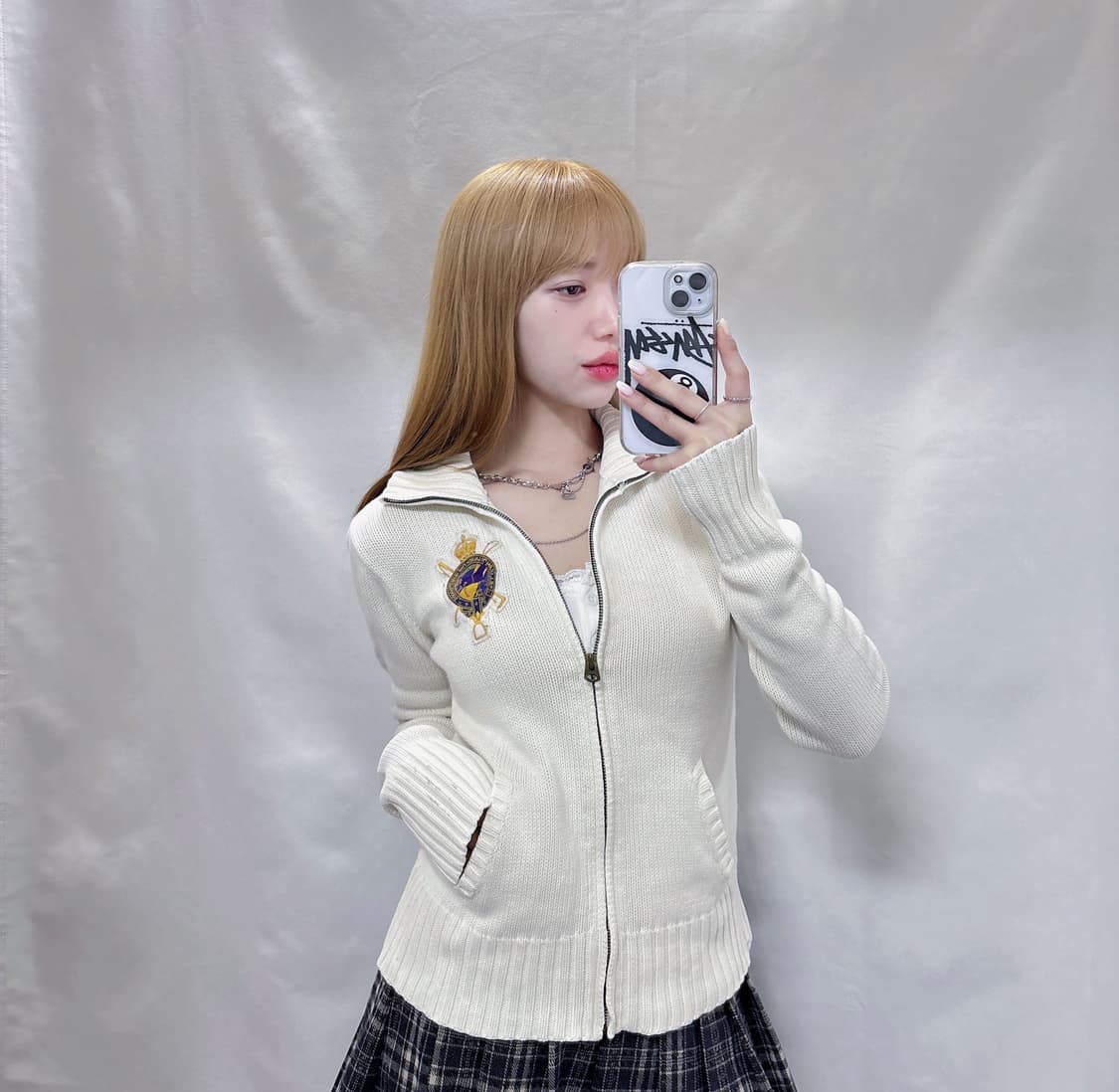 폴로 랄프로렌 딱붙핏 패치로고 화이트 니트집업  상품이미지1