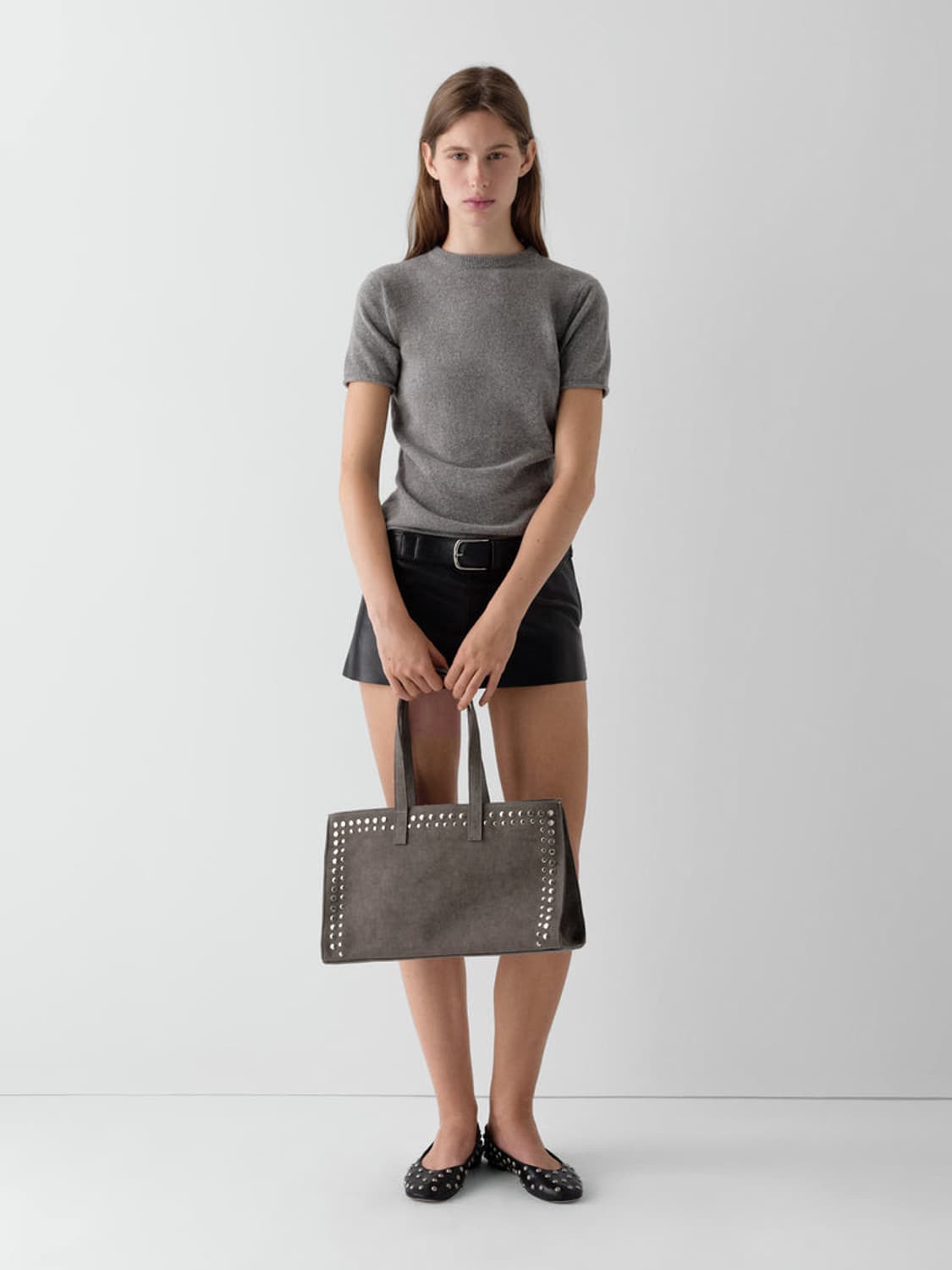 기마구아스 Midi Shopper 스터드 미디 쇼퍼백/그레이 상품이미지3