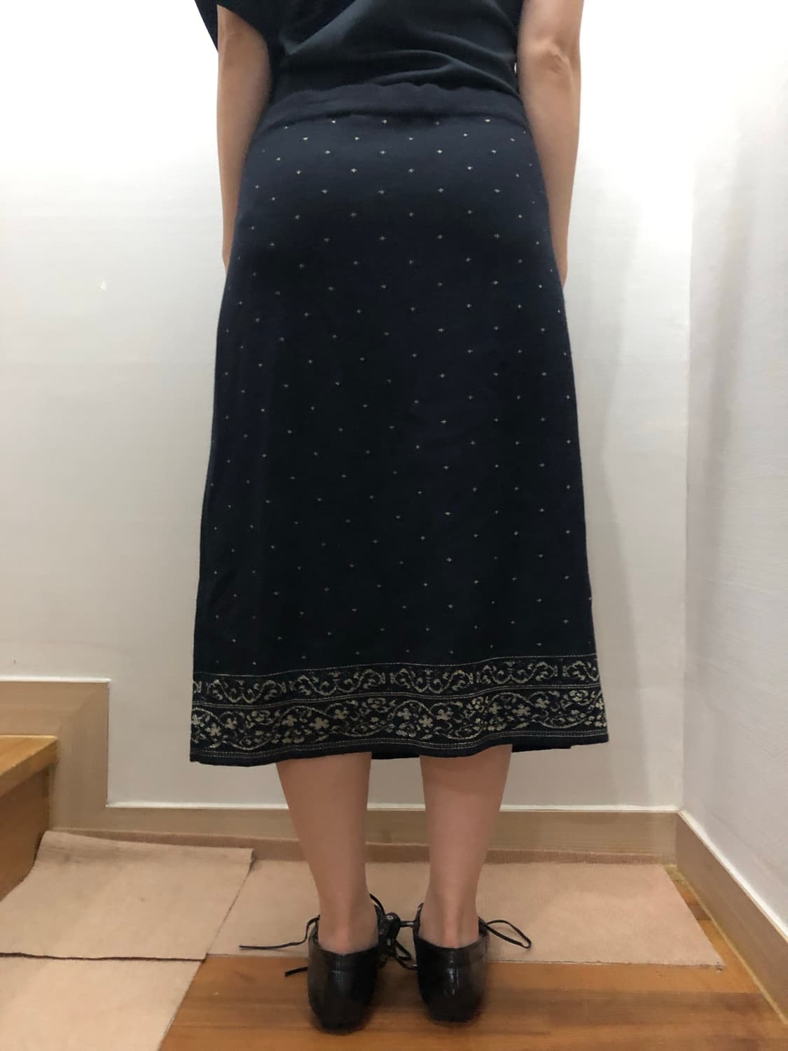 빈티지 블랙 오리엔탈 도트 미디 스커트 상품이미지7