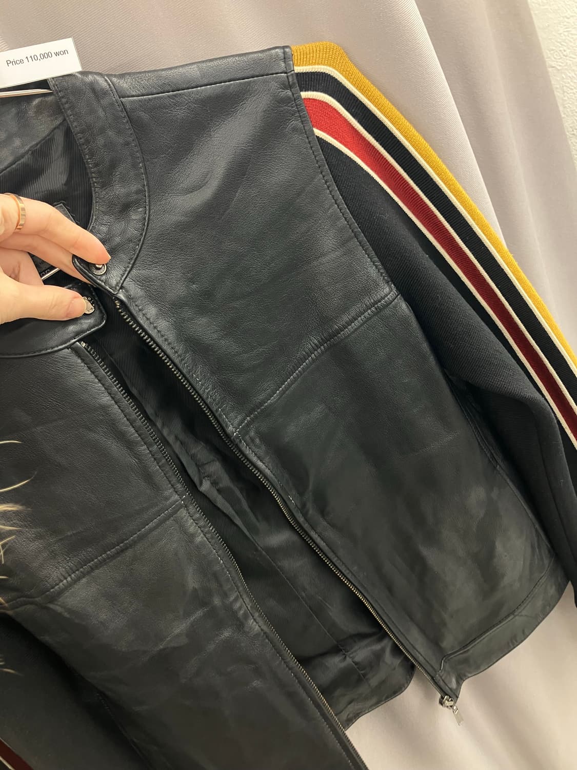 배색 패널 레더 자켓 상품이미지3