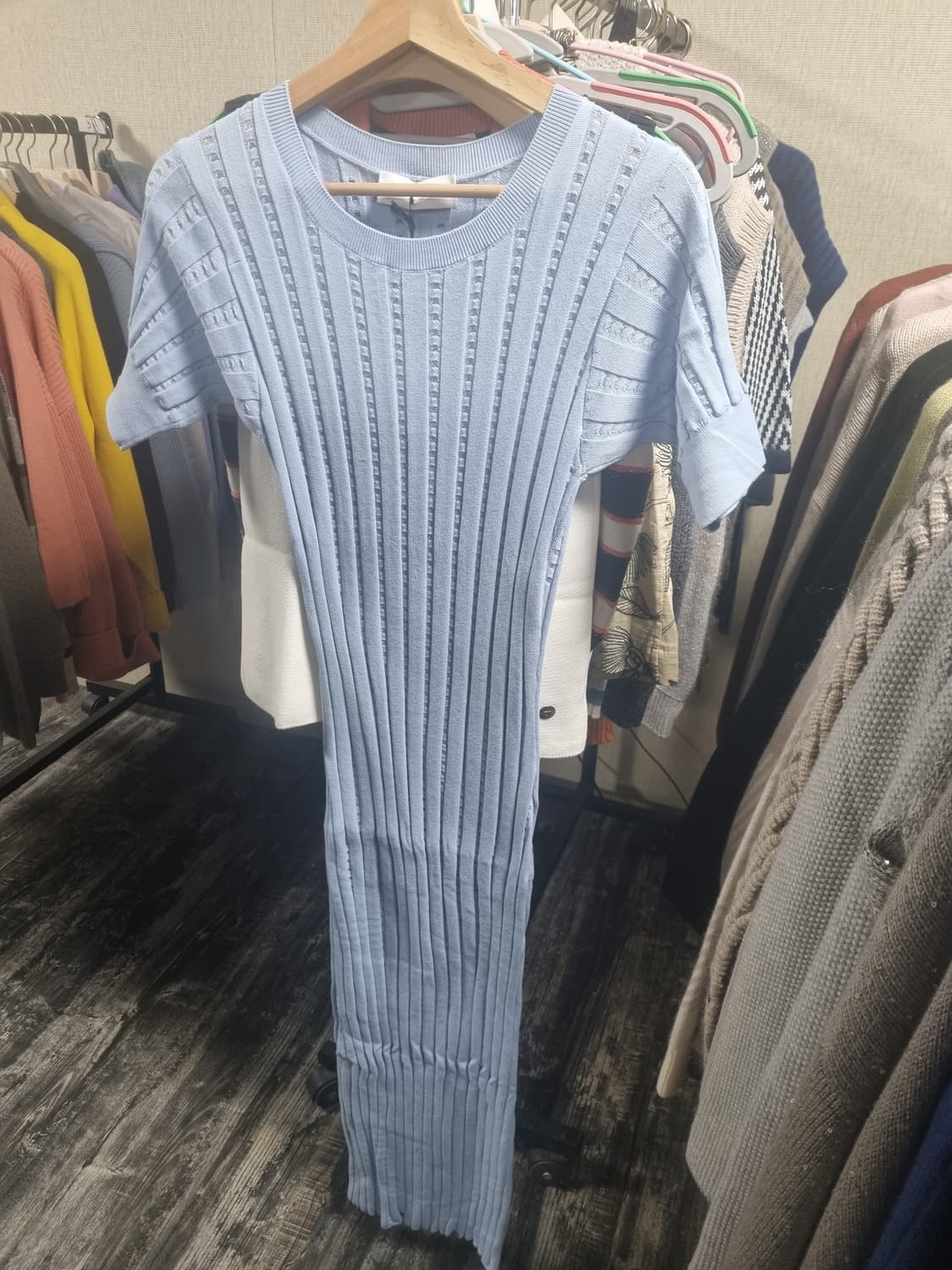 새제품 이태리명품 안드레모리스 니트 원피스 블루 상품이미지1