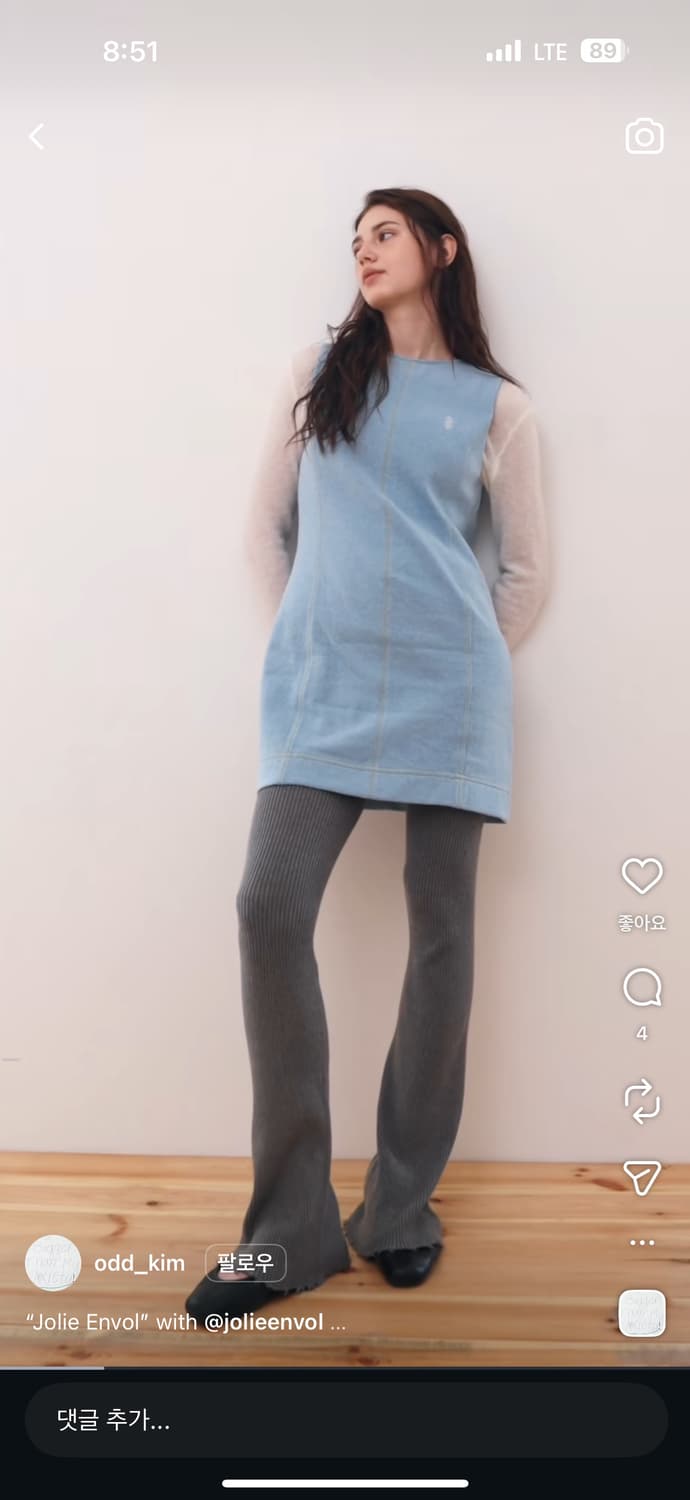 졸리앙볼 데님 미니 원피스 스티치 민소매 나시  상품이미지4
