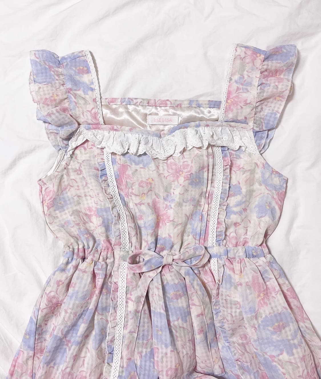 리즈리사 미니 원피스 민소매 블라우스 레이스 꽃무늬 플라워 히메갸루 로걀 상품이미지1