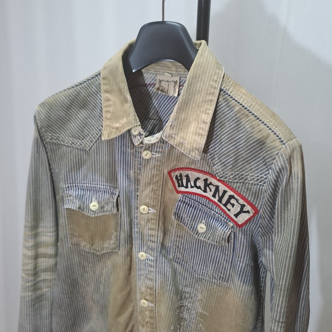 (택포) 해골 자수패치 빈티지 워싱 데님셔츠 95-100 B156 상품이미지3