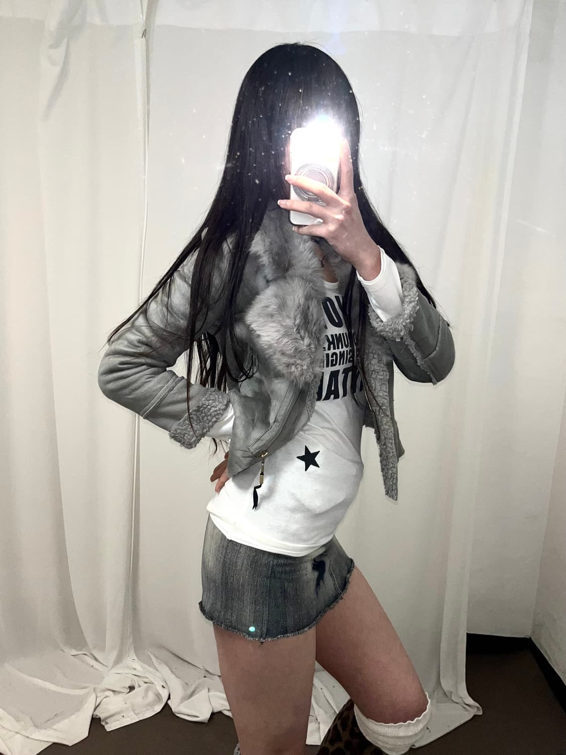 그레이 래빗퍼 무스탕 상품이미지2