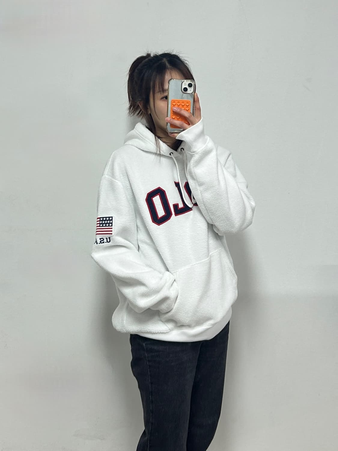 폴로 랄프로렌 아치로고 성조기 후리스 후드티 화이트 상품이미지1