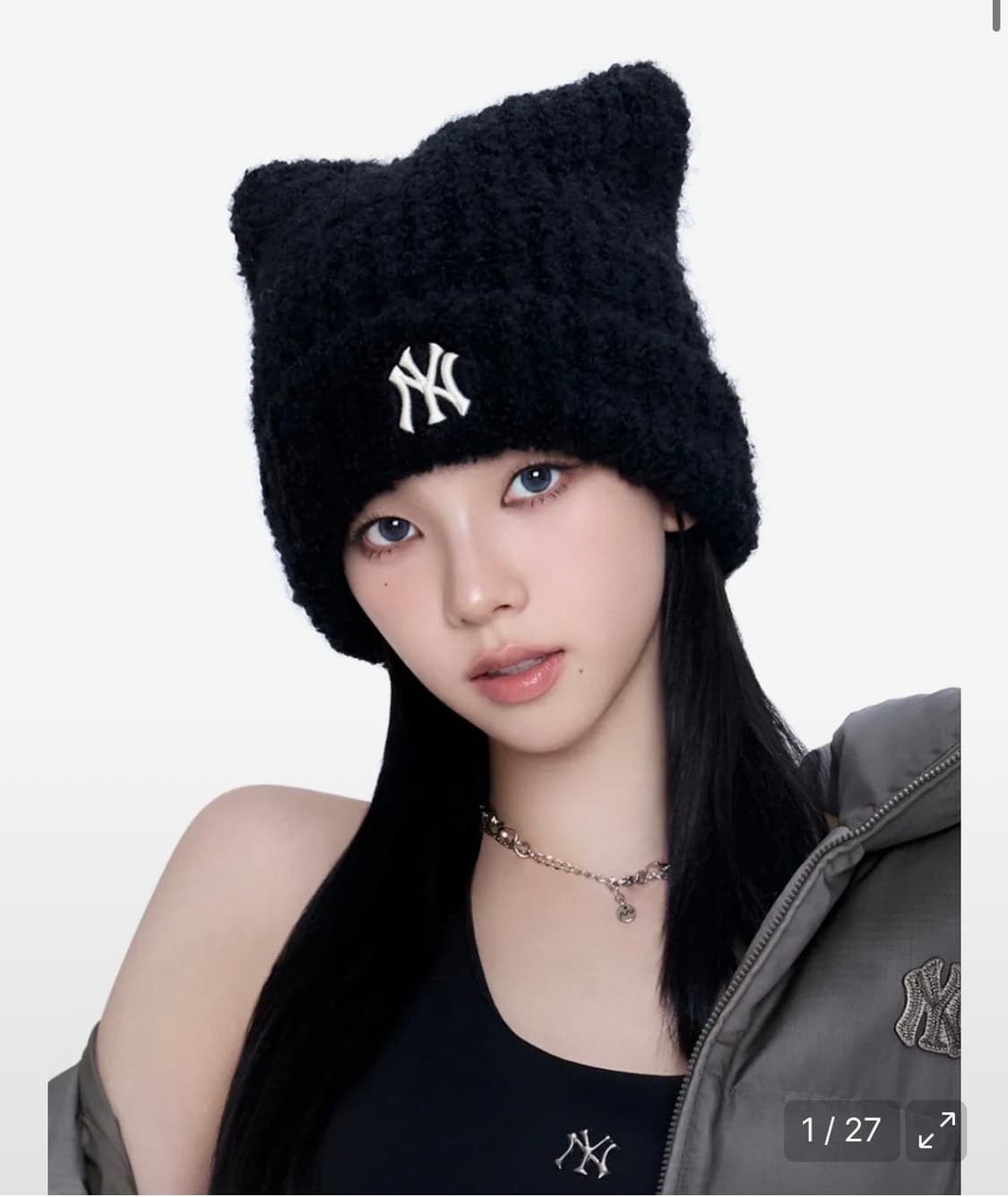 새상품>카리나 착용 MLB 플러시 미야옹 비니 NY 블랙 상품이미지1