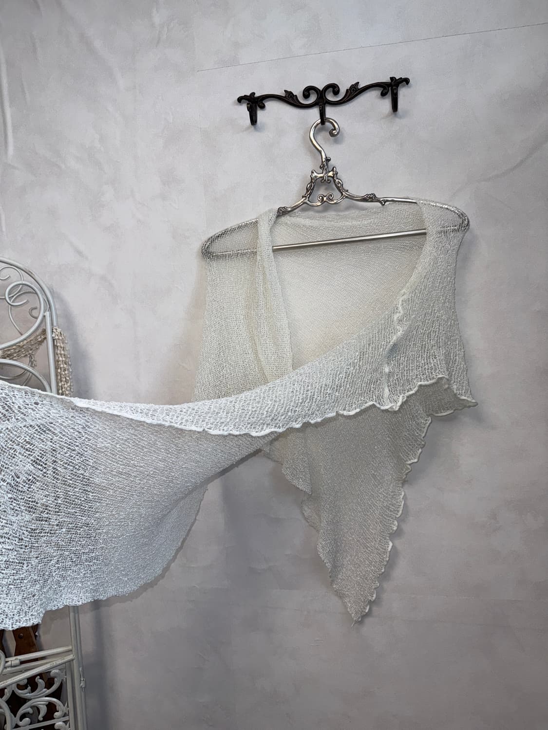 White grunge loose summer knit warmer 상품이미지2