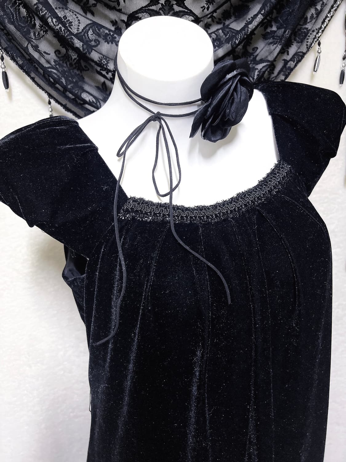 로맨틱고딕 고스룩 벨벳 블랙 원피스 파티드레스 핀터 다크페어리 슈슈룬 상품이미지4