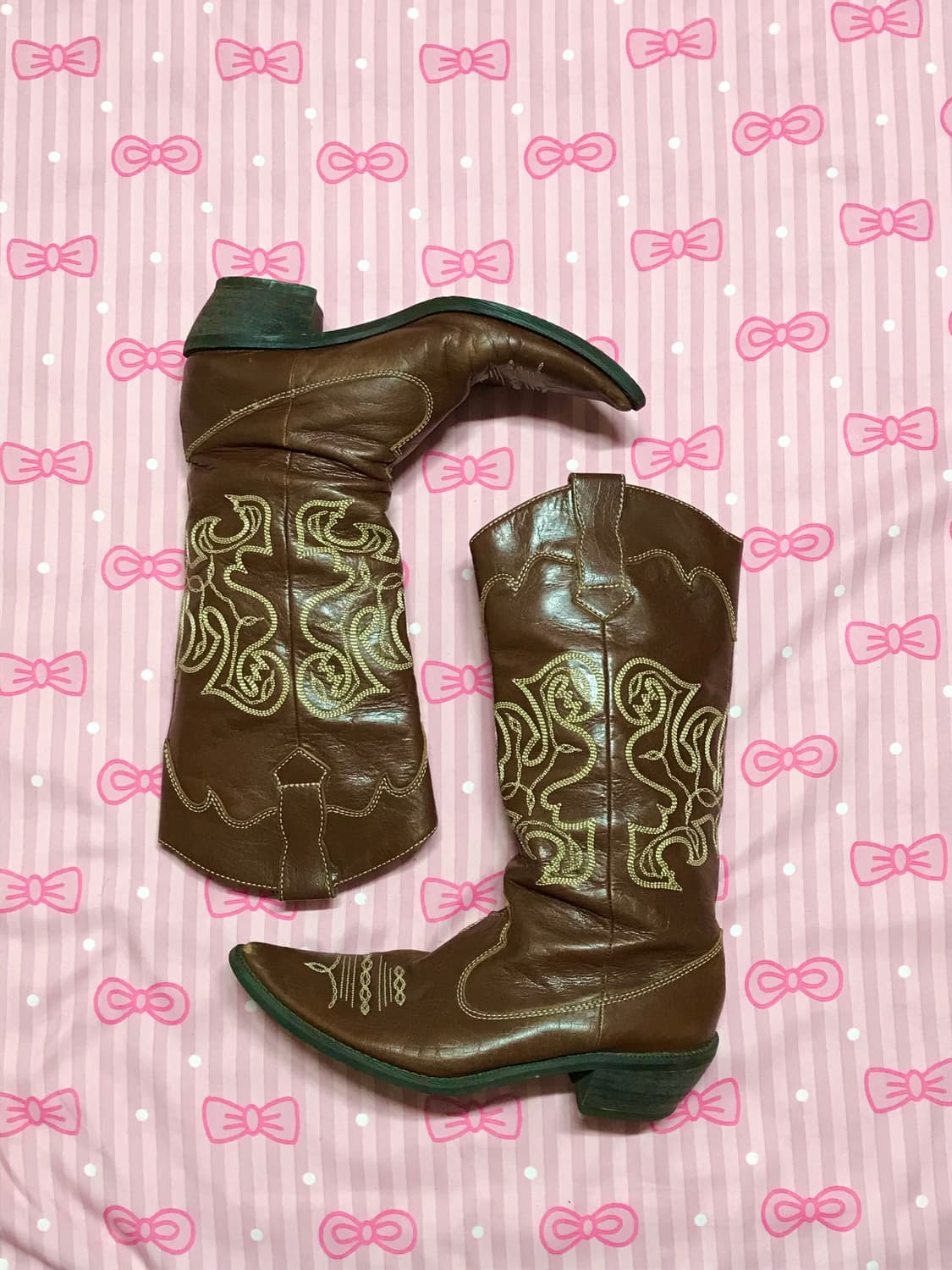 브라운 웨스턴 자수 부츠 웨스턴부츠 y2k 신발 상품이미지1