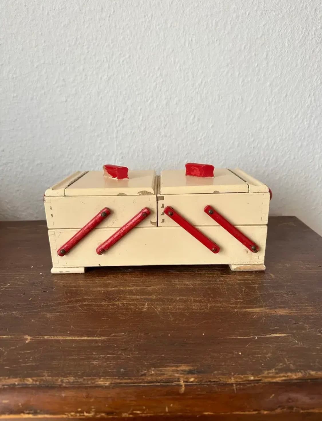 독일)빈티지 아이보리 우드 소잉박스 상품이미지1