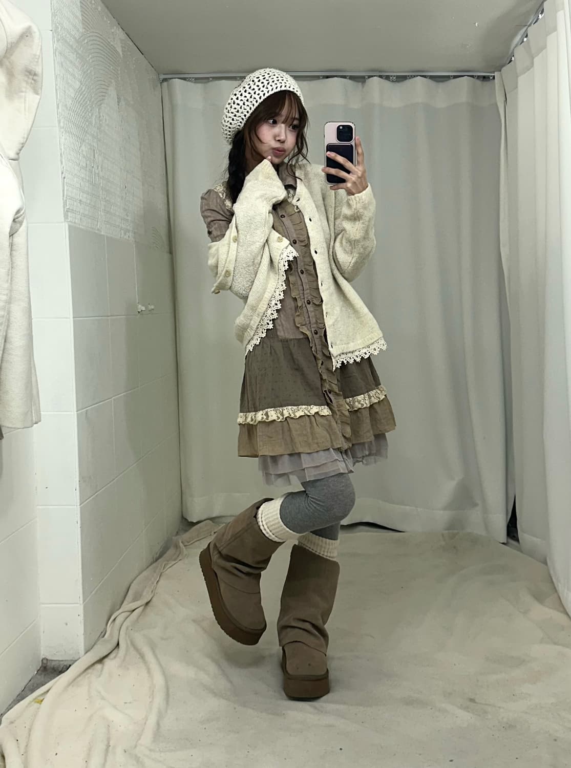 액시즈팜 아이보리 떡볶이코트 모리걸 코디세트 상품이미지2