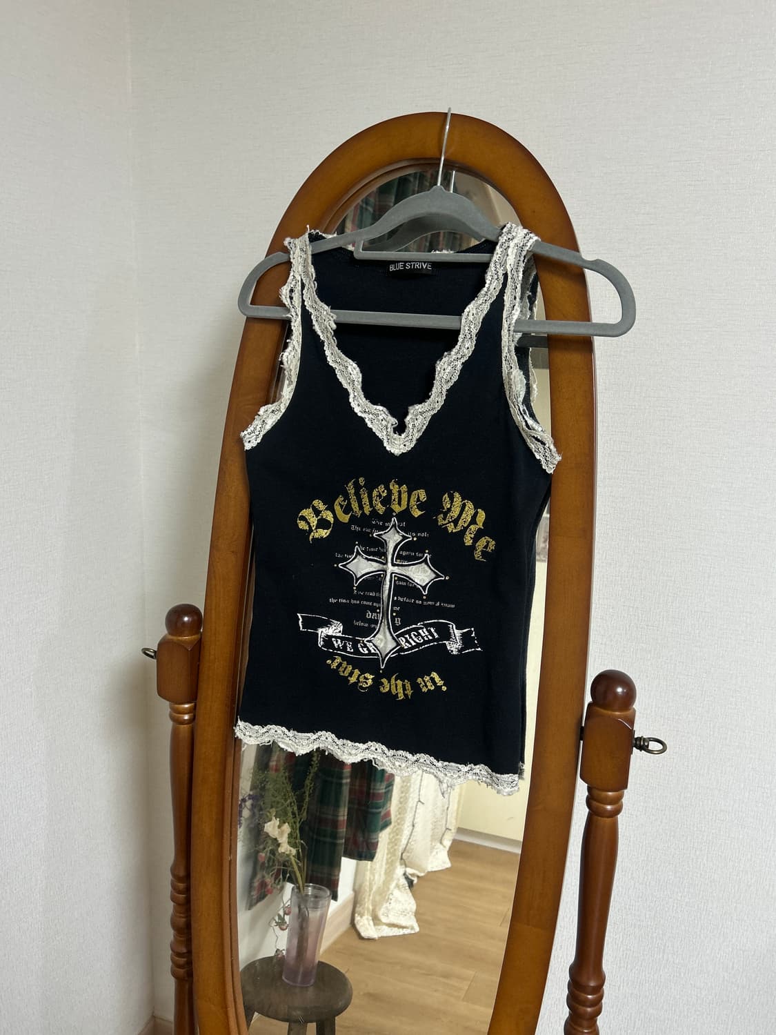 Y2k 펑크 브이넥 레이스 슬리브리스 상품이미지1