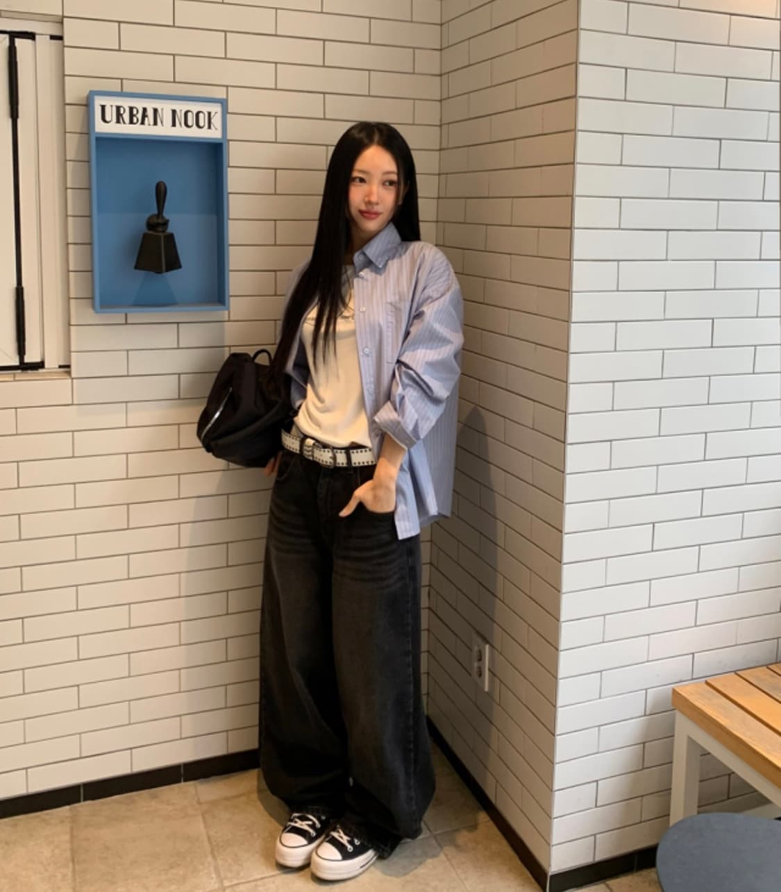 베이델리 스트라이프 레터링 오버핏 셔츠 상품이미지3