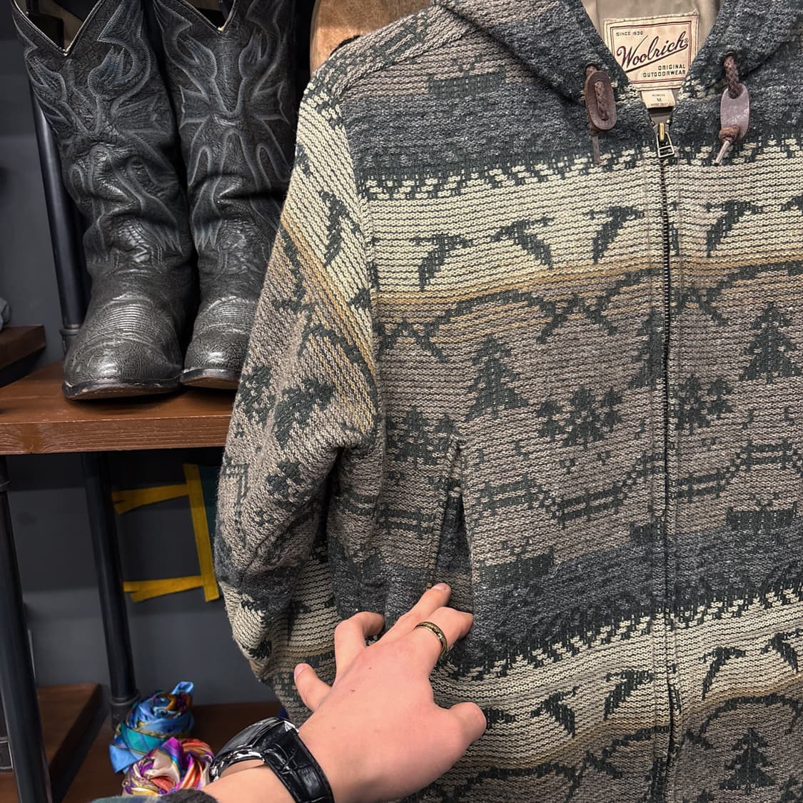 울리치 브랜치 플라잉 구스 패턴 울 블랭킷 후드 니트집업 N366 상품이미지6