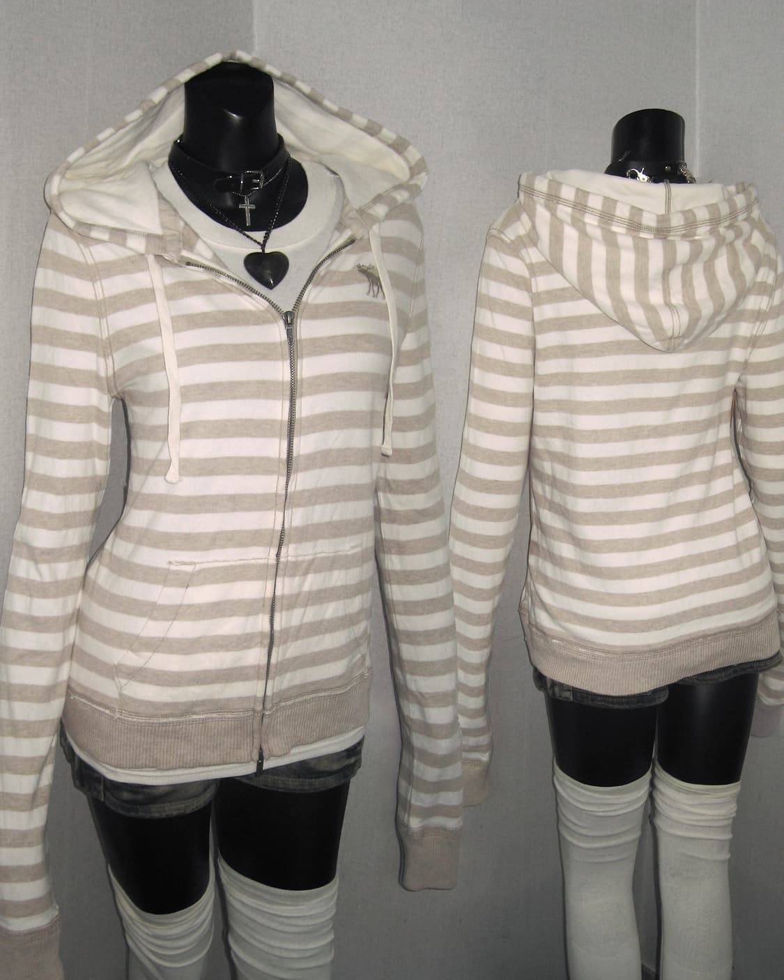 아베크롬비 밀크티 베이지 스트라이프 투지퍼 후드집업 y2k 상품이미지1