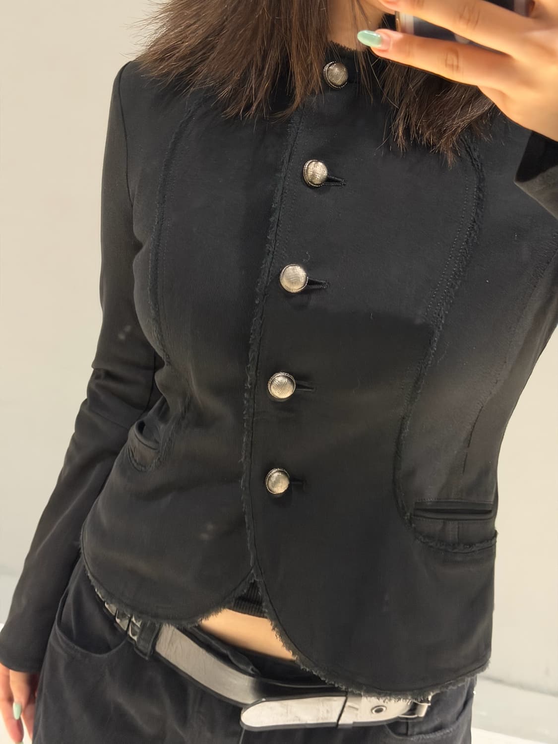 button-up detail non collar jacket 상품이미지4