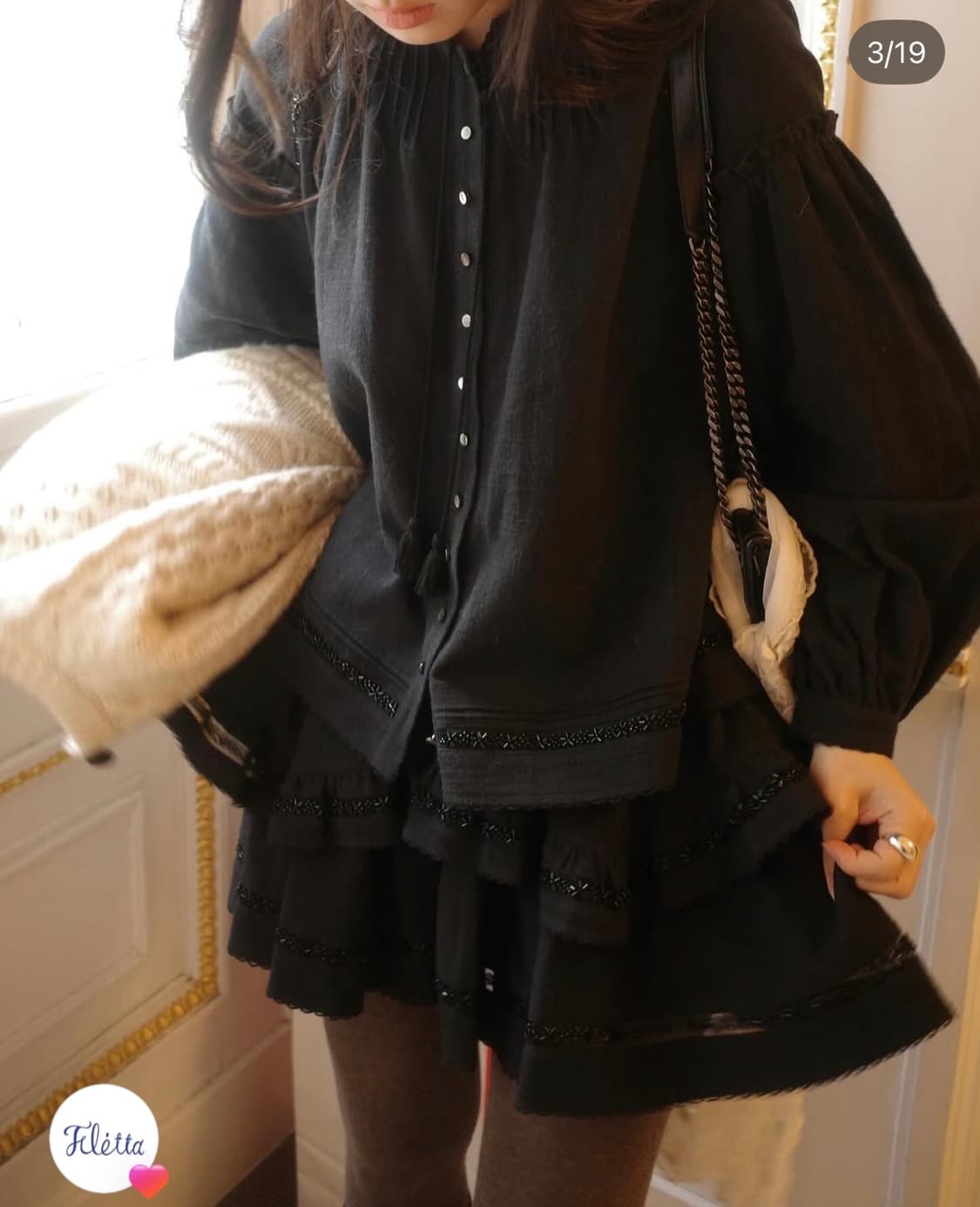 플레따 비즈 투피스 - 블랙 (테슬 블라우스, 캉캉 스커트) 상품이미지2