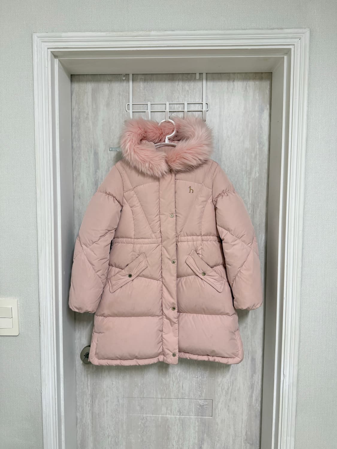 키즈 145 / 헤지스 덕다운 핑크 퍼 롱패딩  상품이미지1