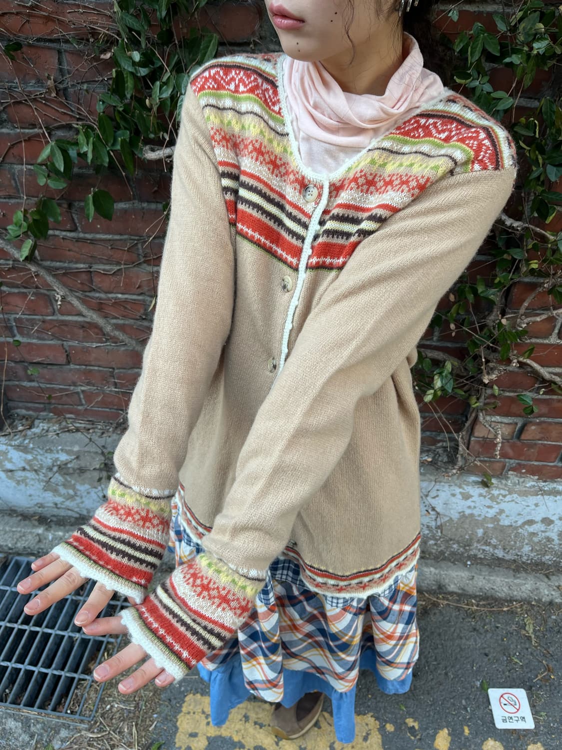빈티지 패턴 포인트 니트 카디건 상품이미지4