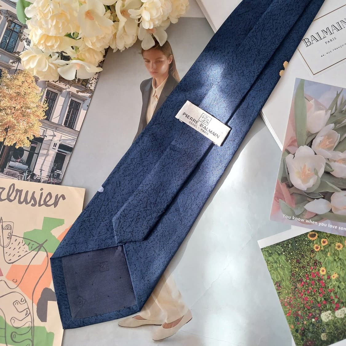 발망 실크 네이비 플라워 패턴 넥타이 9.8cm A+등급 A19221
 상품이미지4