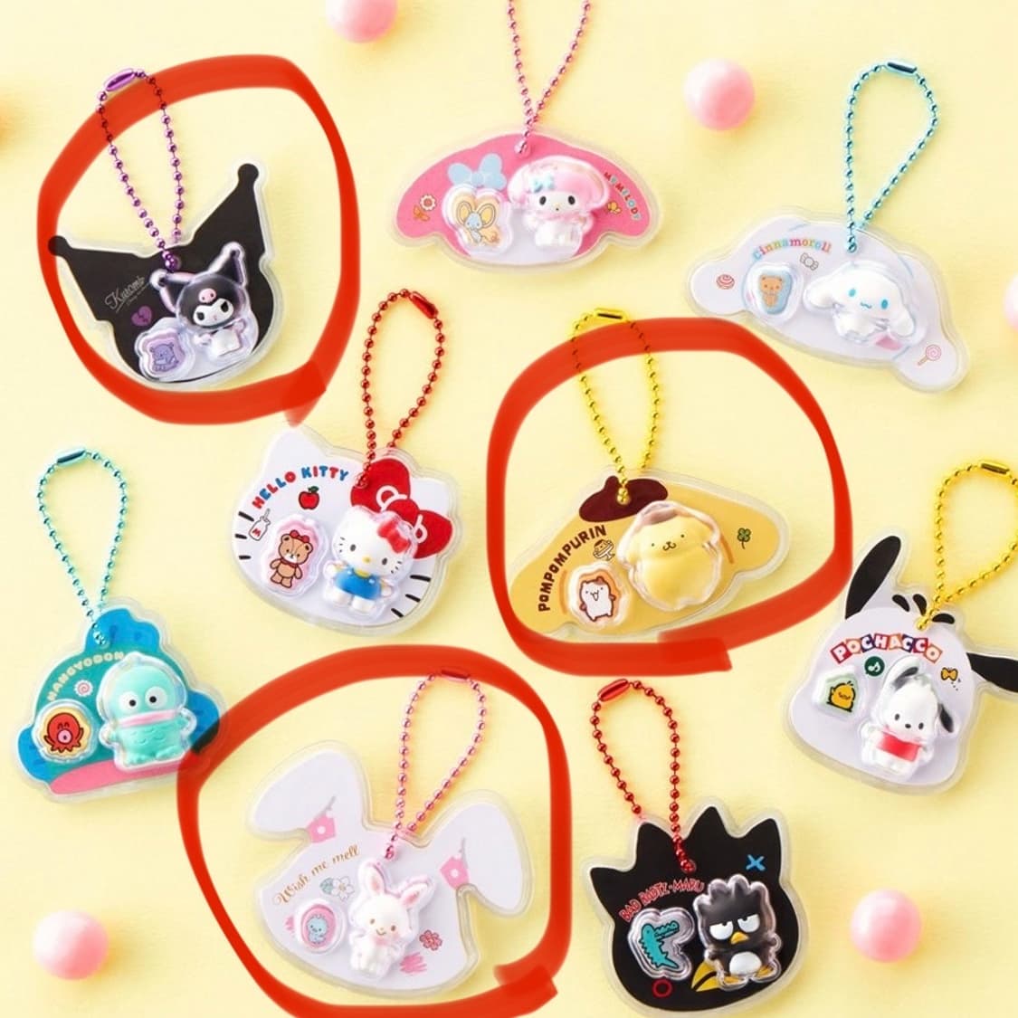 3종일괄) 산리오 미니어처 패키지 참 키링 미개봉 새상품 판매 상품이미지1