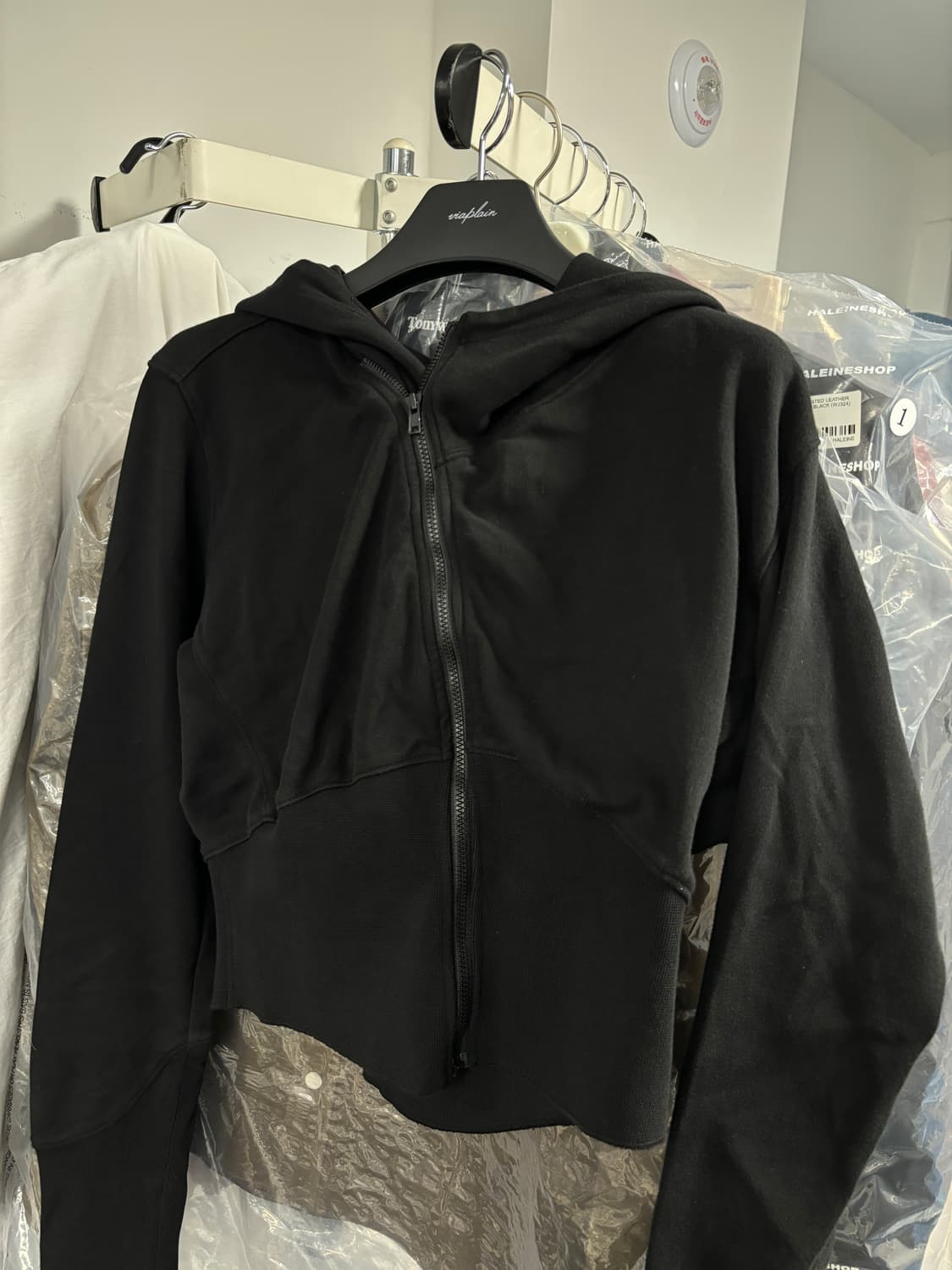 M 누마레ee 우먼스 가먼트 다이드 커브드 후드집업 블랙 새제품 판매 상품이미지2