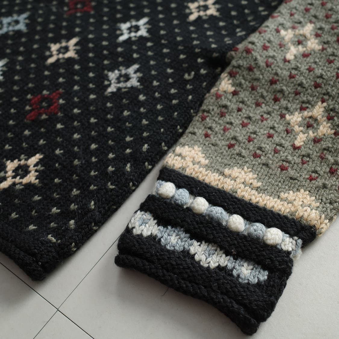 80s 엘엘빈 L사이즈 핸드니트 북유럽 패턴 울 스웨터 버드아이 상품이미지5