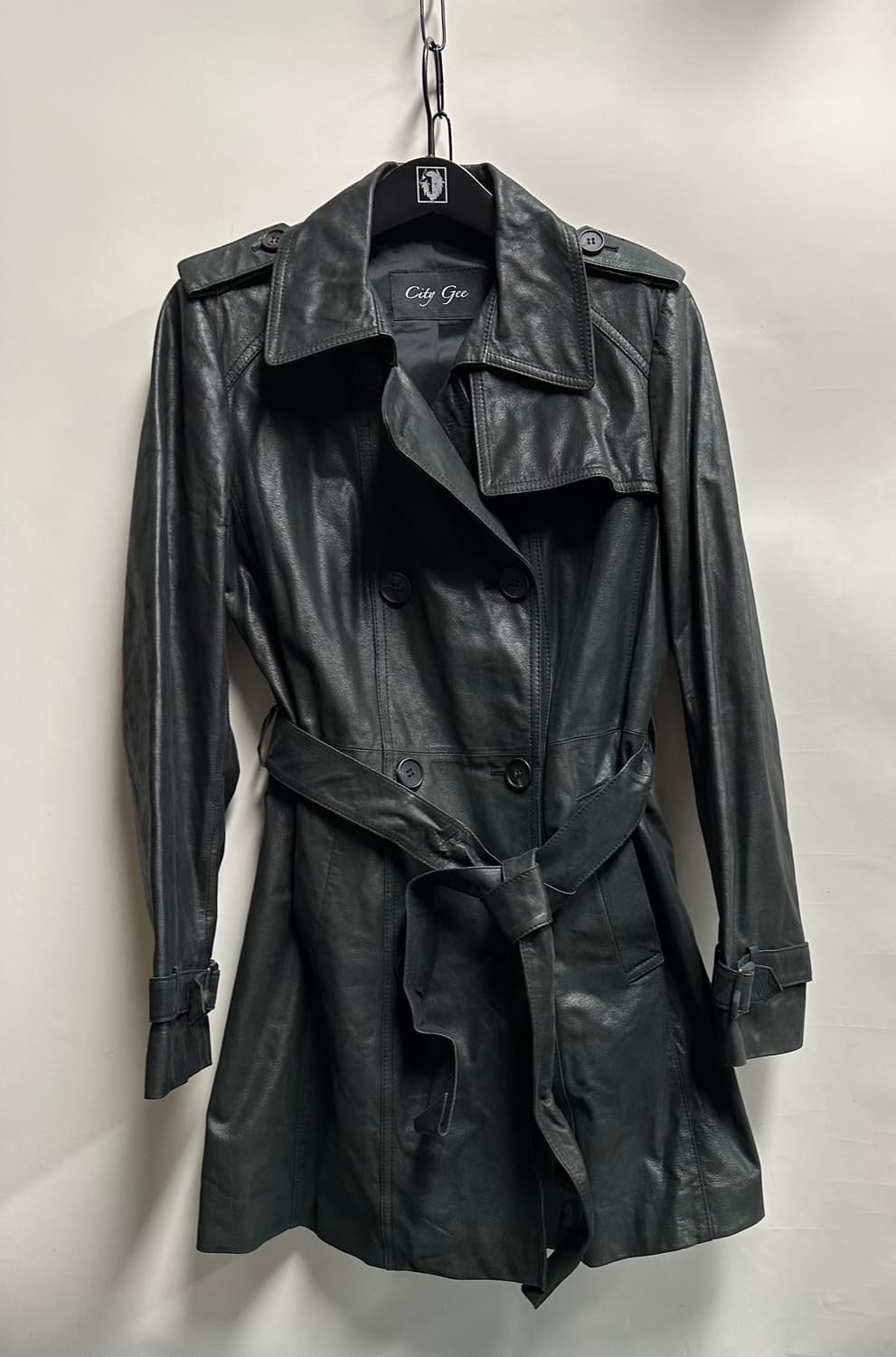 City Gee 블랙 가죽 트렌치 코트 66 상품이미지3