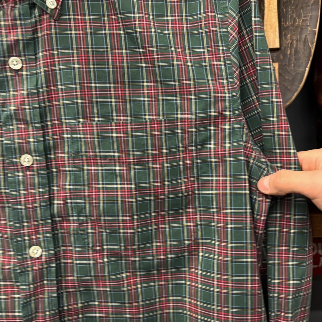 00s 엘엘빈 스몰 타탄체크 버튼다운 셔츠 패치포켓 N447 상품이미지5