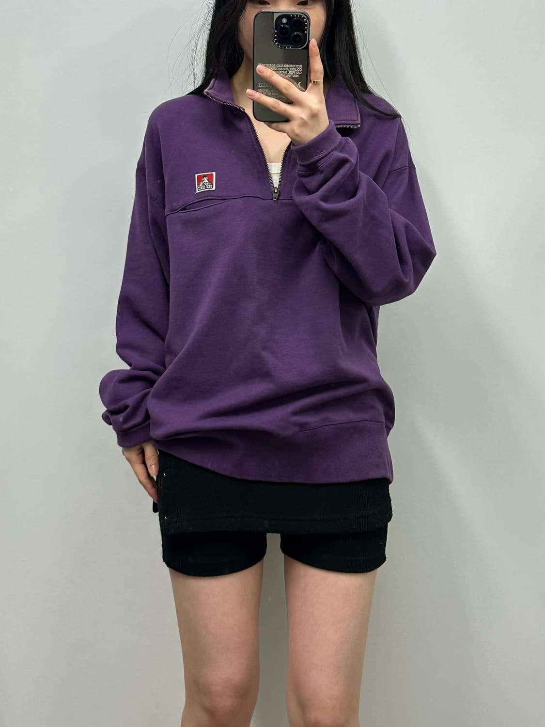 벤데이비스 자수로고 퍼플 반집업 맨투맨 상품이미지1