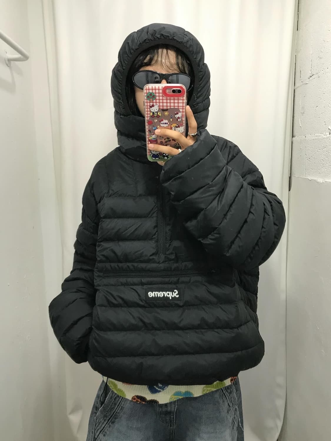 슈프림 마이크로 다운 하프 집 후드 풀오버 블랙 - 23FW 상품이미지6