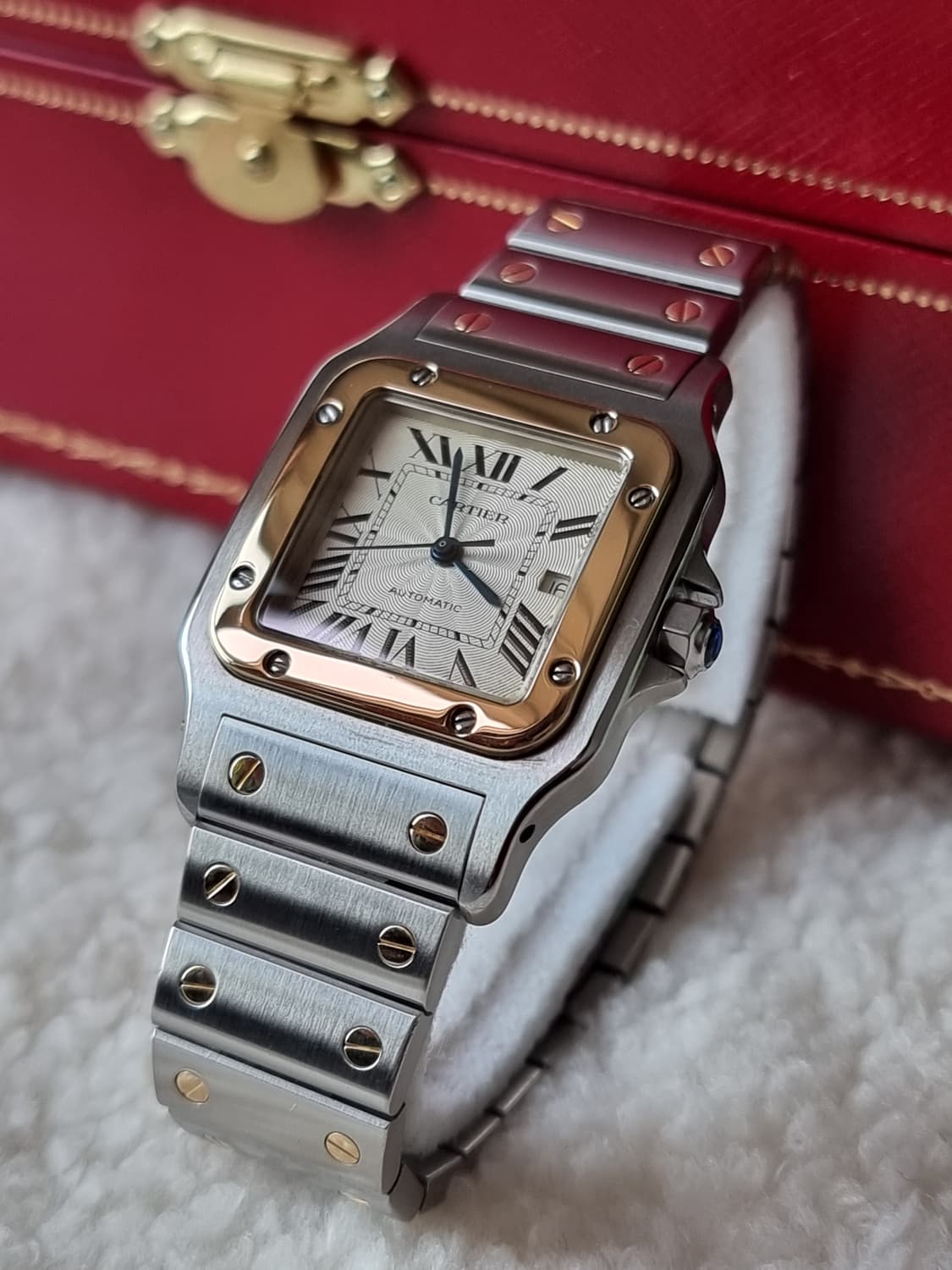 까르띠에 산토스 갈베 18K 콤비 L 기요셰다이얼 오토메틱 시계 04년 상품이미지2