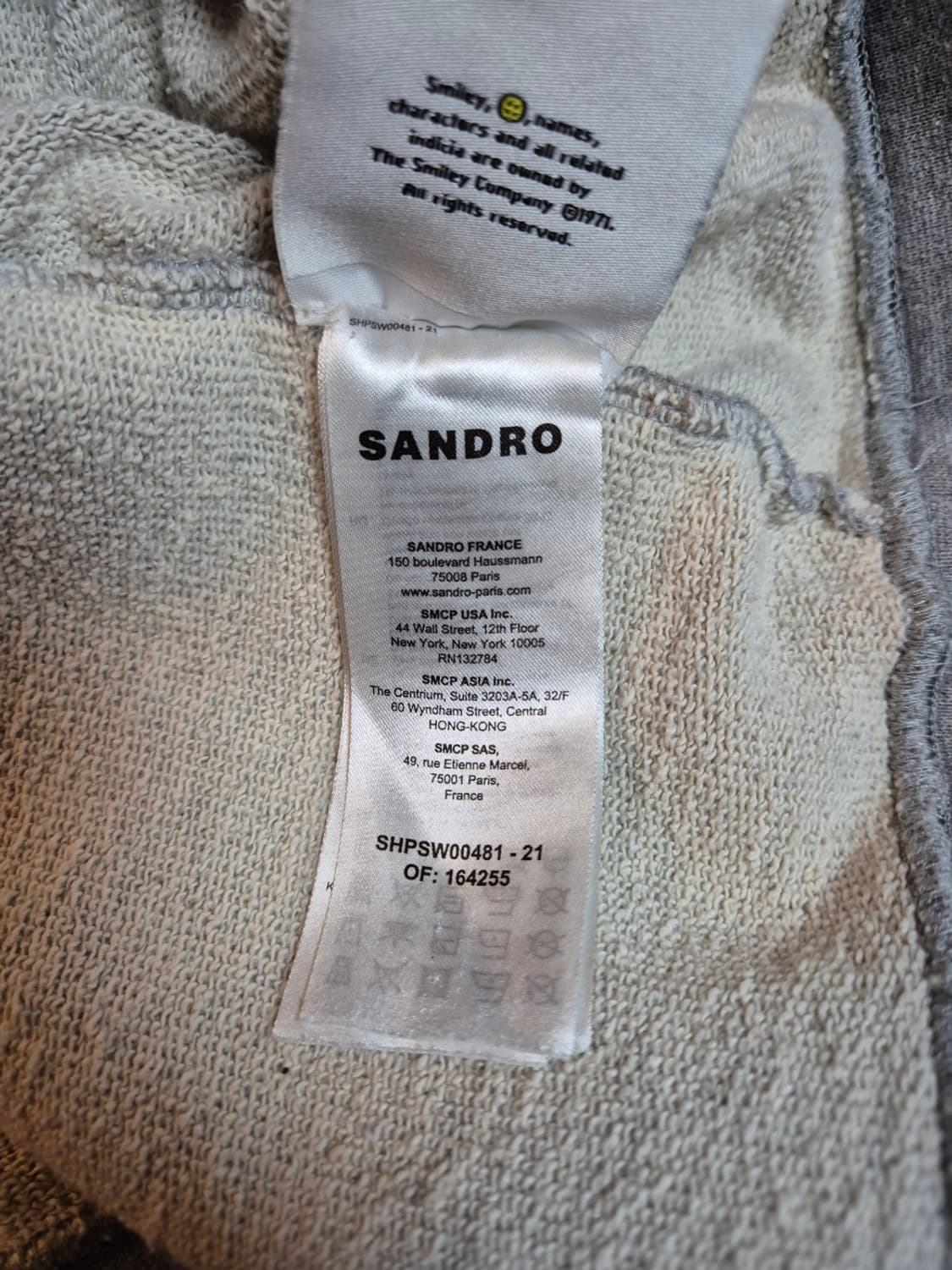 (L) 산드로옴므 SMILEY 그레이 후드티 상품이미지10