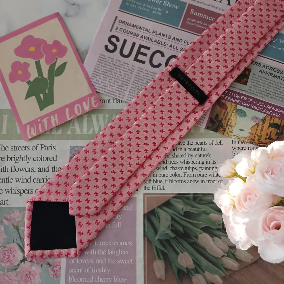 메트로시티 실크 핑크 강아지 패턴 넥타이 8.2cm A+등급 A19067 상품이미지4