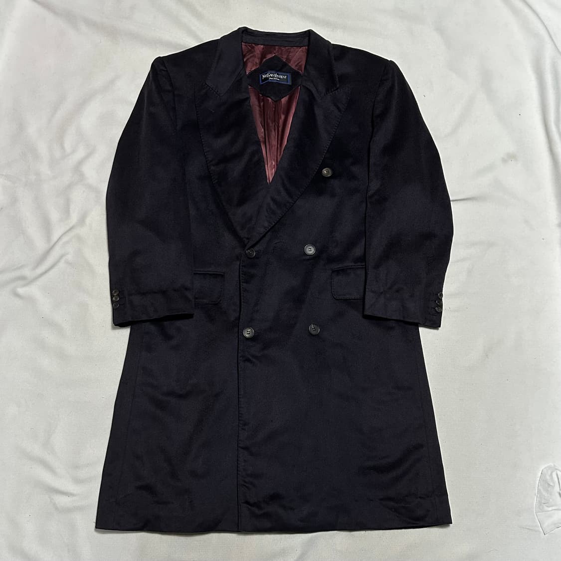 100 입생로랑 뿌르옴므 캐시미어 퍼플 롱 코트 상품이미지2