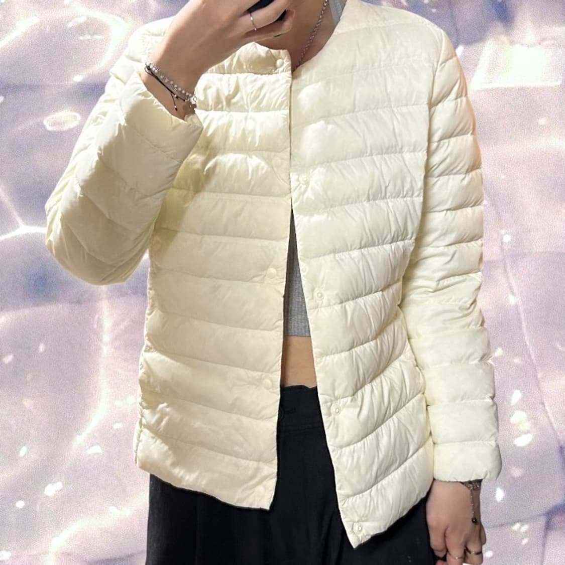 무신사 스탠다드 구스다운 경량패딩 아이보리 화이트 L  상품이미지3