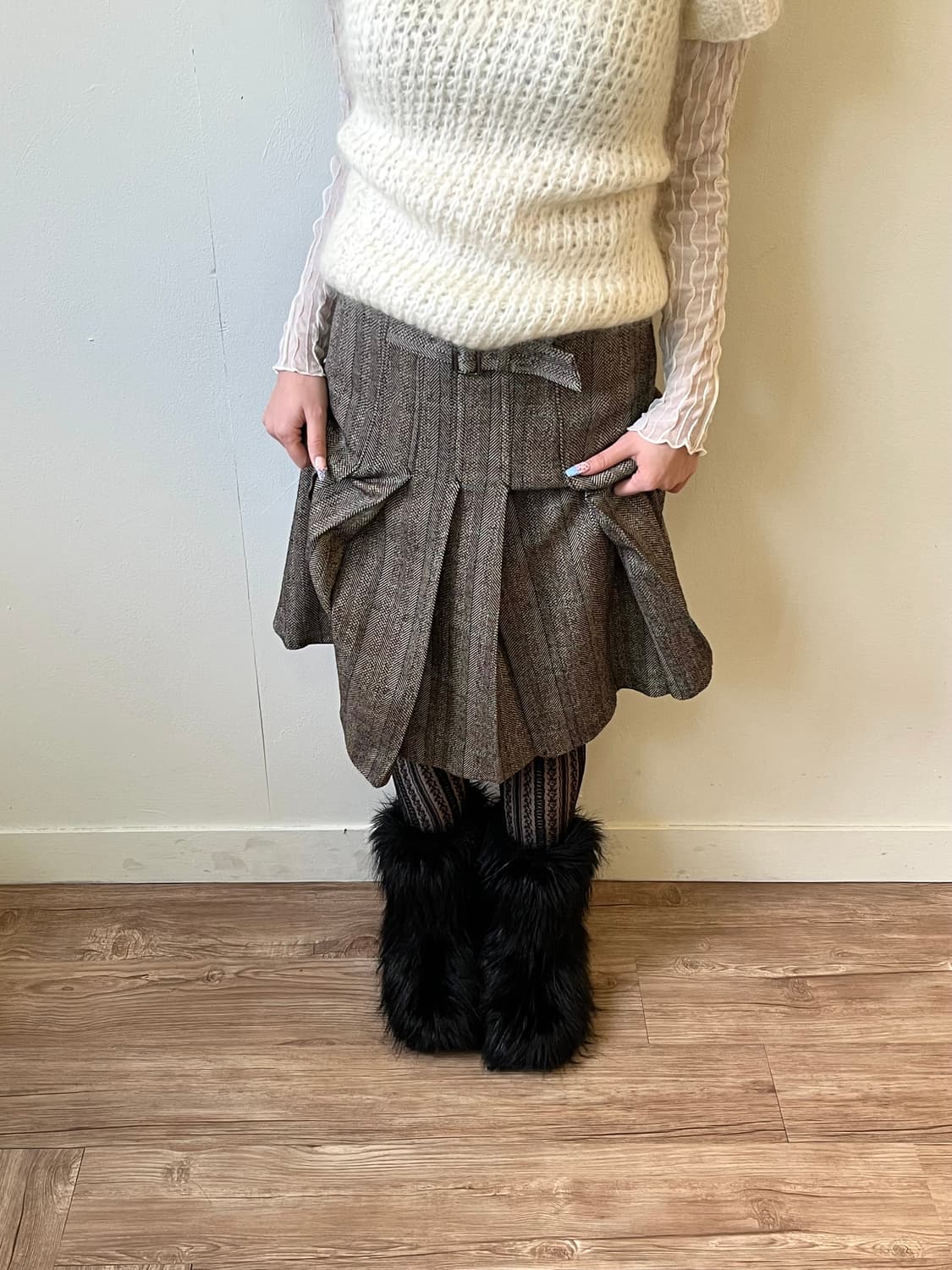 VOICEMAIL 신치백 헤링본 스커트 상품이미지6