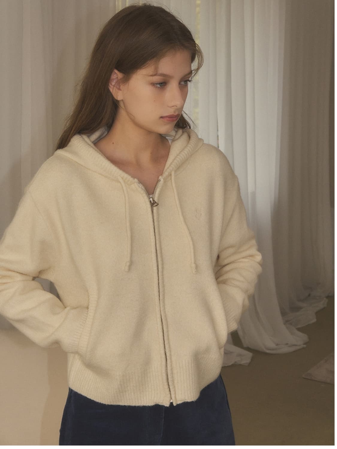 SIYAZU 에센셜 니트 후드 집업 아이보리 (S) 상품이미지7