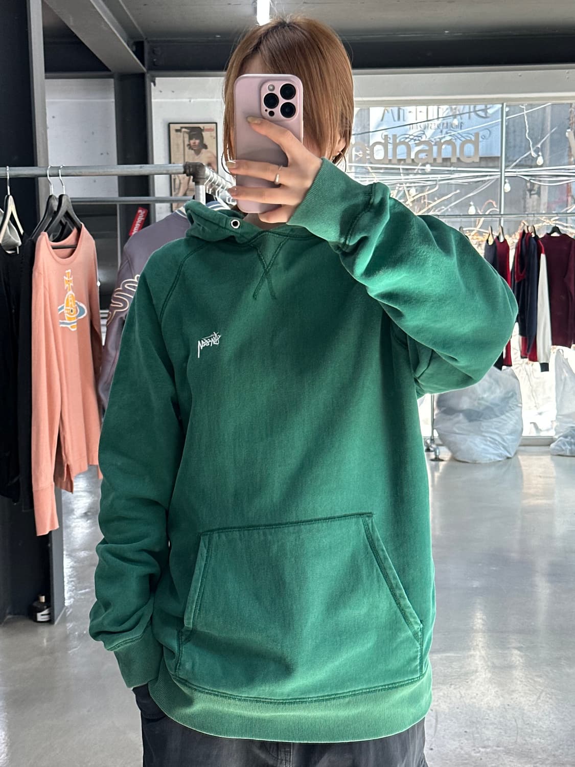 스투시 스탁로고 후드티 그린 상품이미지3