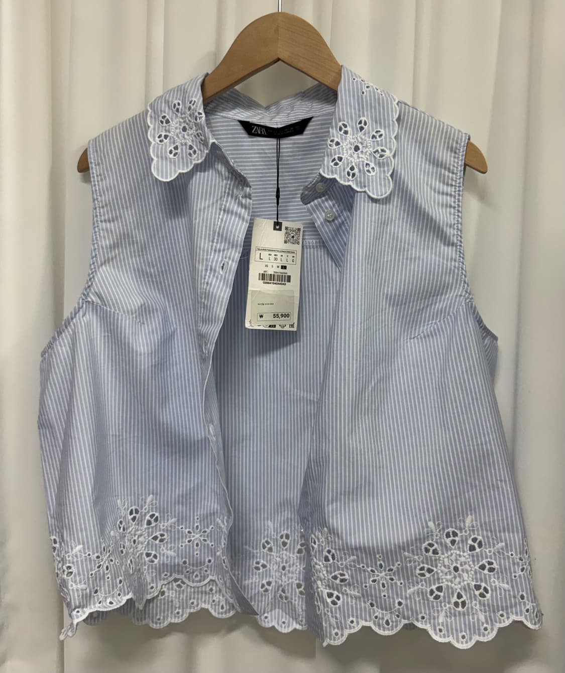 [새상품] Zara 자라 펀칭 레이스 슬리브리스 셔츠 L 상품이미지3