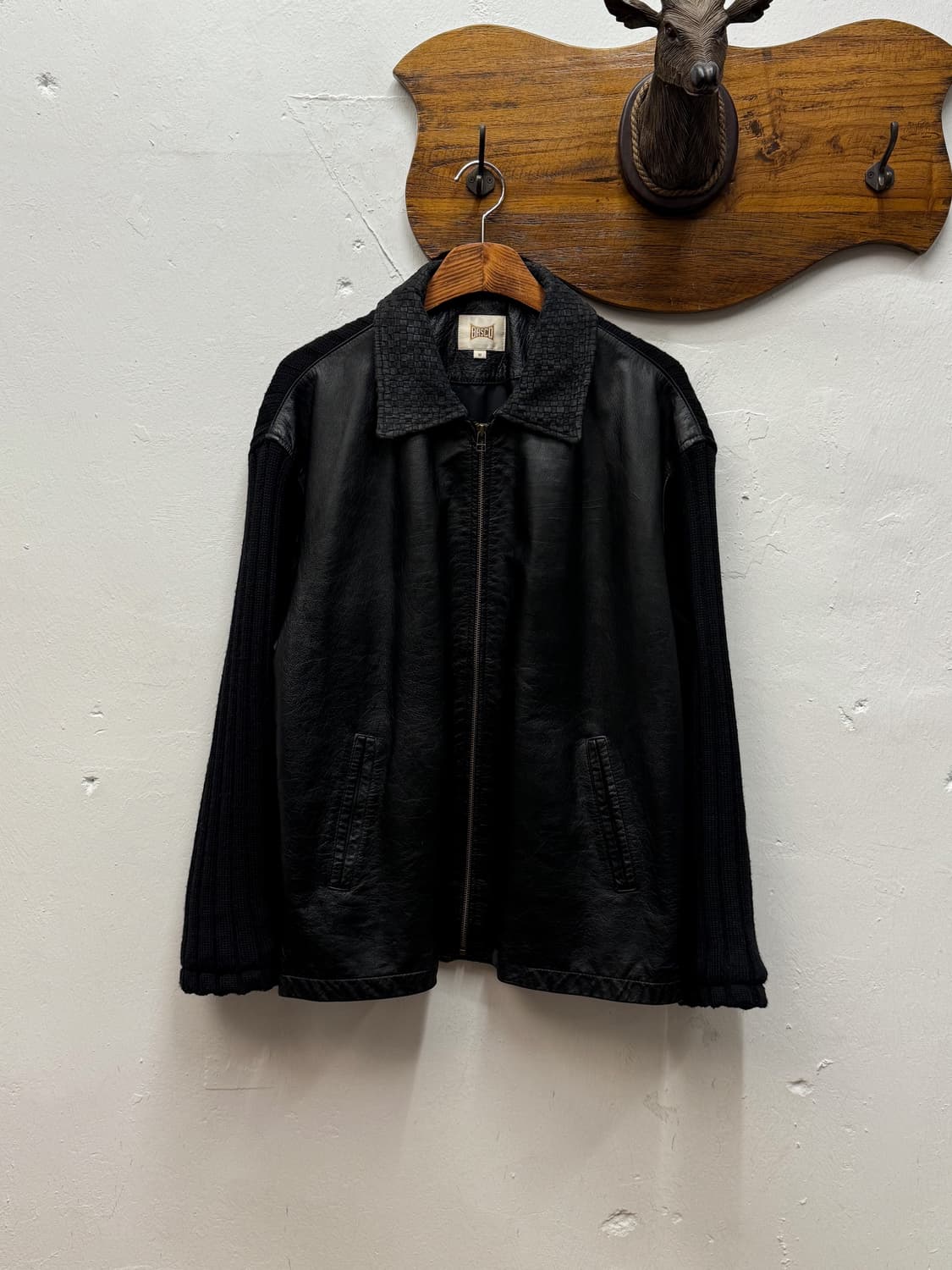 90s BASCO Leather Ribbed Knit Jacket 상품이미지1