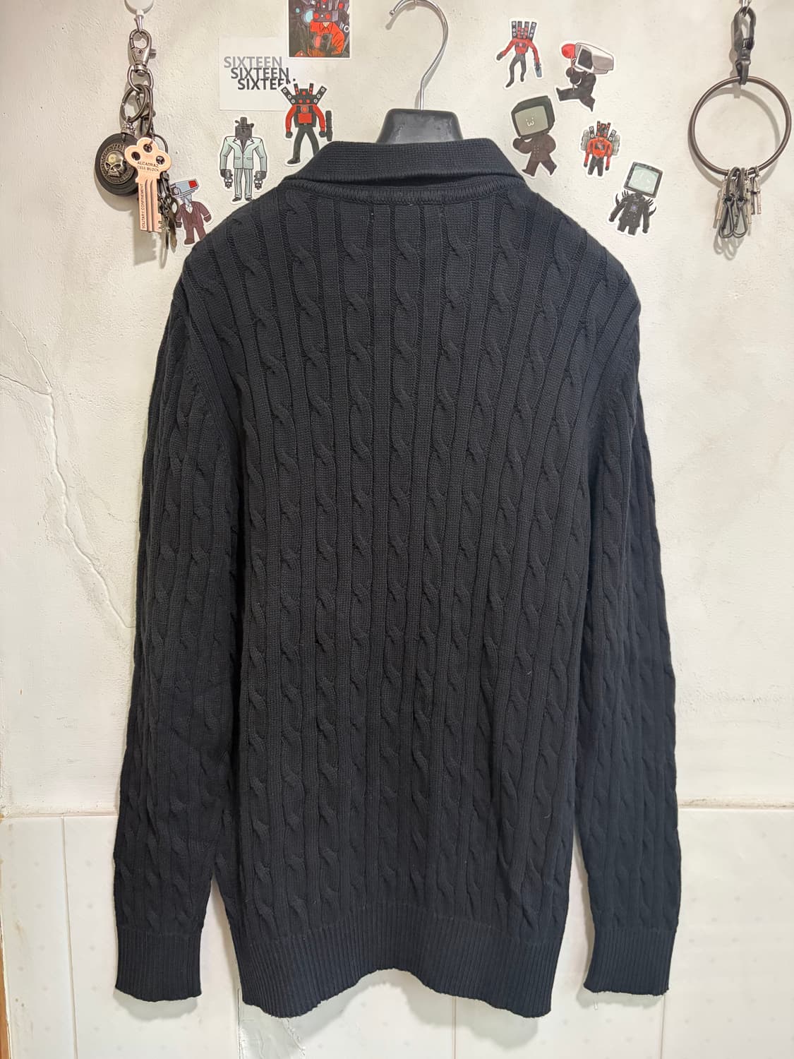 U.S. 폴로 꽈배기 카라 니트 블랙 100 상품이미지2