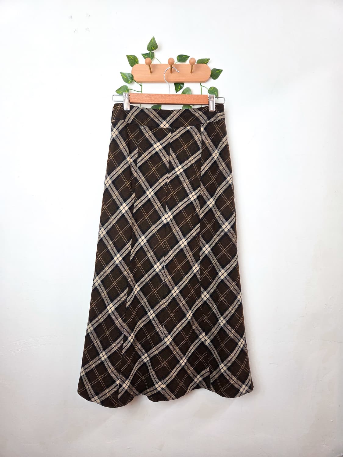 브라운 체크 울 롱스커트 상품이미지5